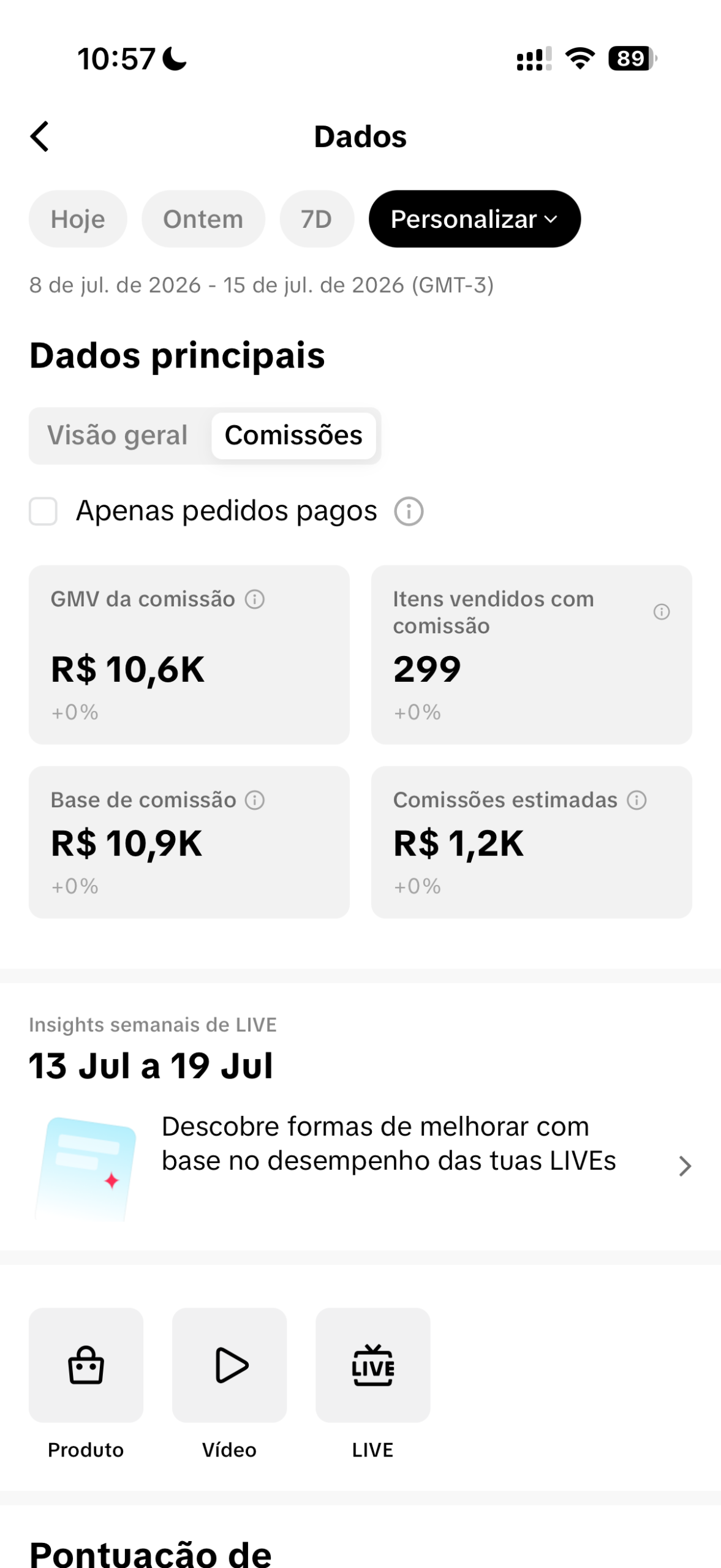 Print real — R$10,6K em comissões