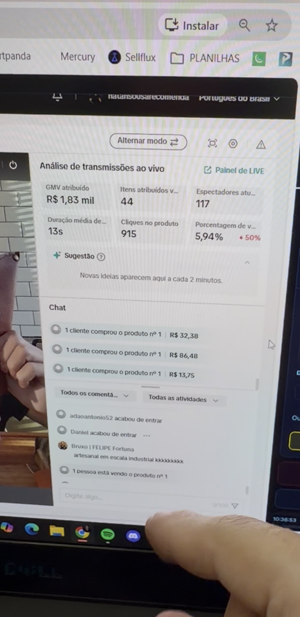 Print real — painel de live shop